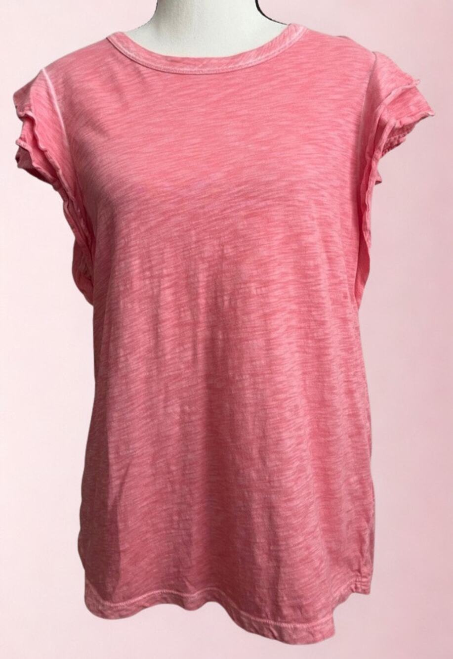 Veronica Beard Jeans Akeela Flutter Sleeve Rose Pink Cotton Tee Women’s Size M